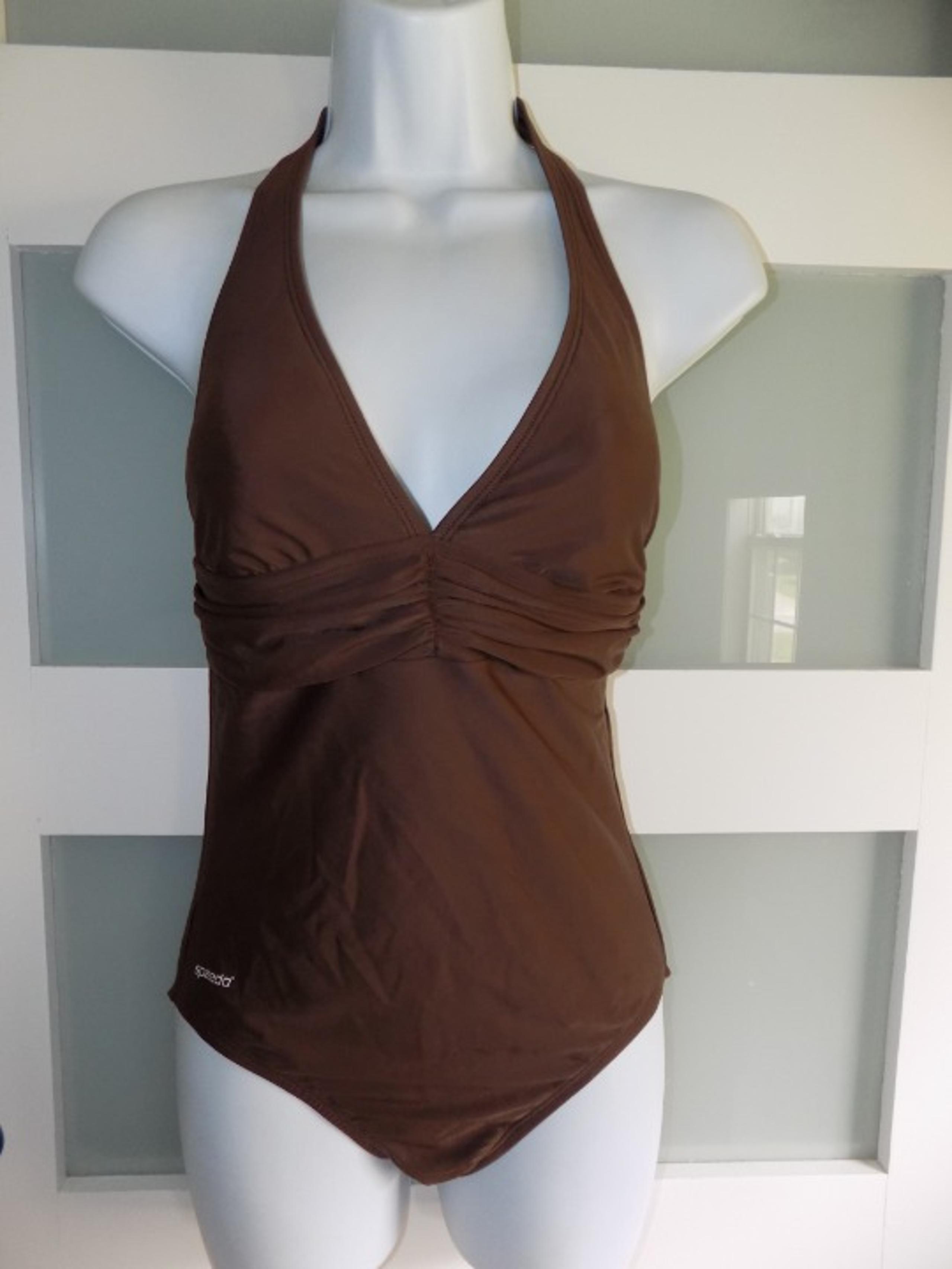 Speedo Brown Halter Strap Bathing Swimsuit W/Built in Bra Size 8 Women's