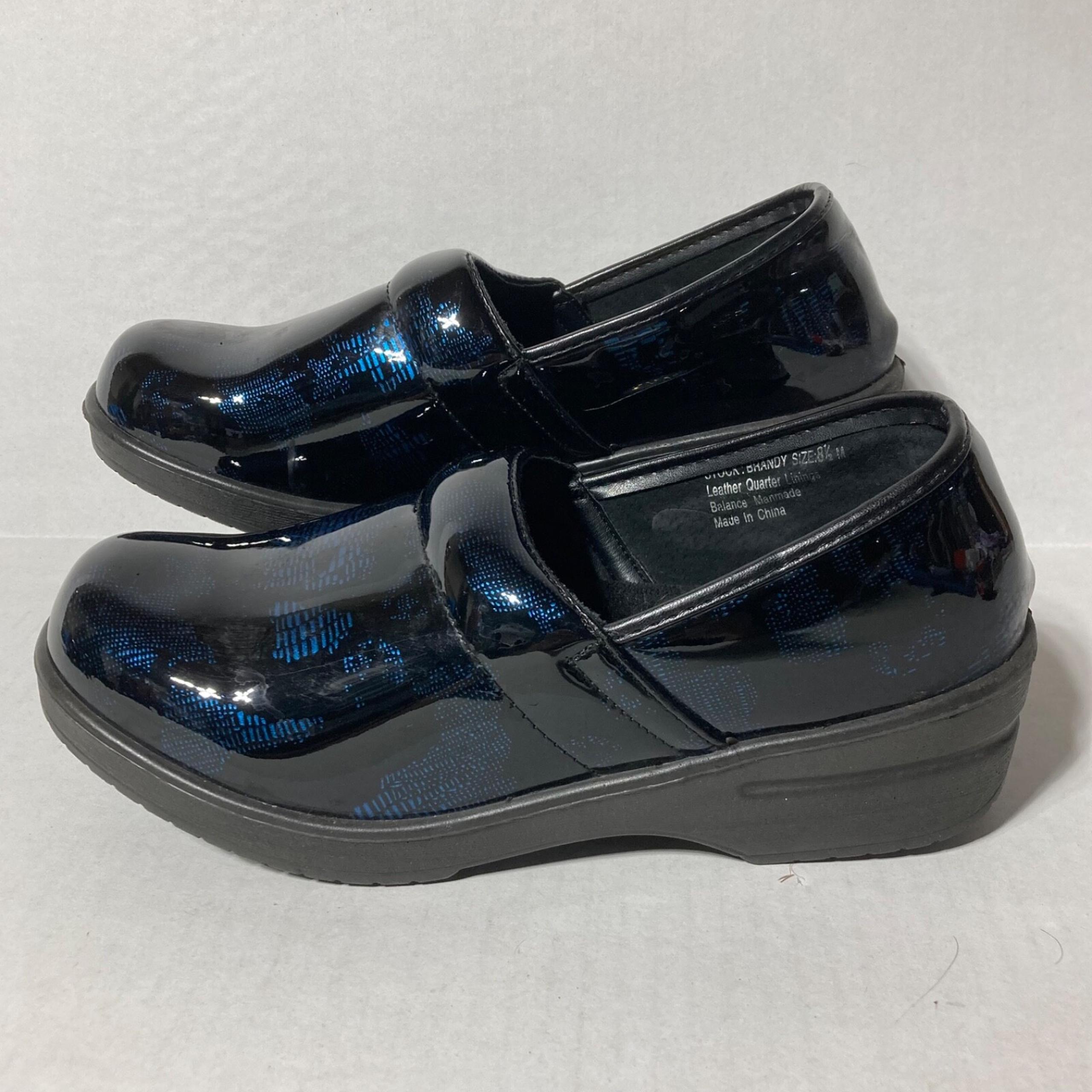 Savvy Brandy Women's Size 8 1/2 Blue Wave Leather Slip-On Nursing Clog Shoes