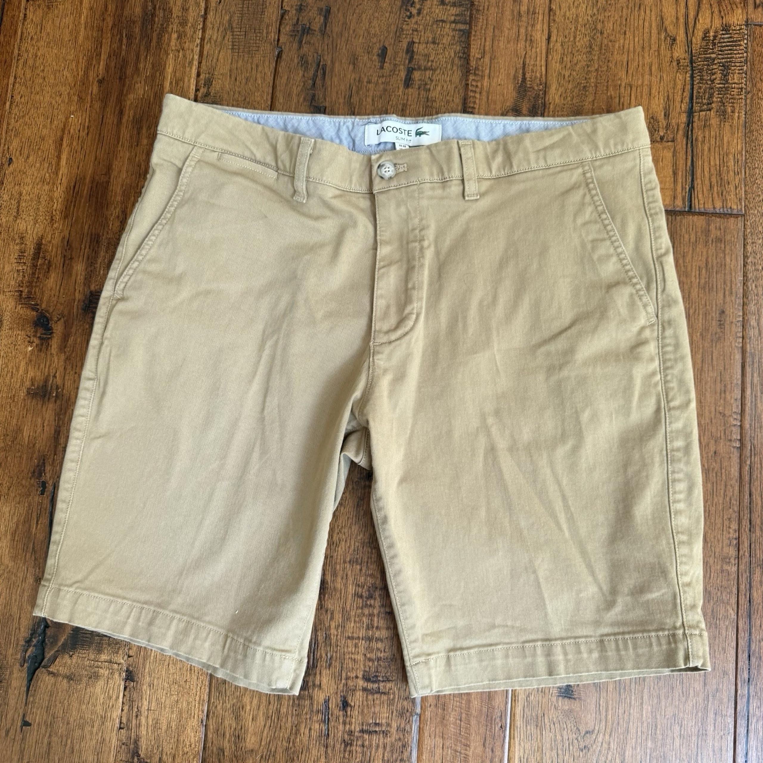 Lacoste Mens Twill Shorts Slim Fit size 38 Stretch Cotton 10" Inseam Khaki