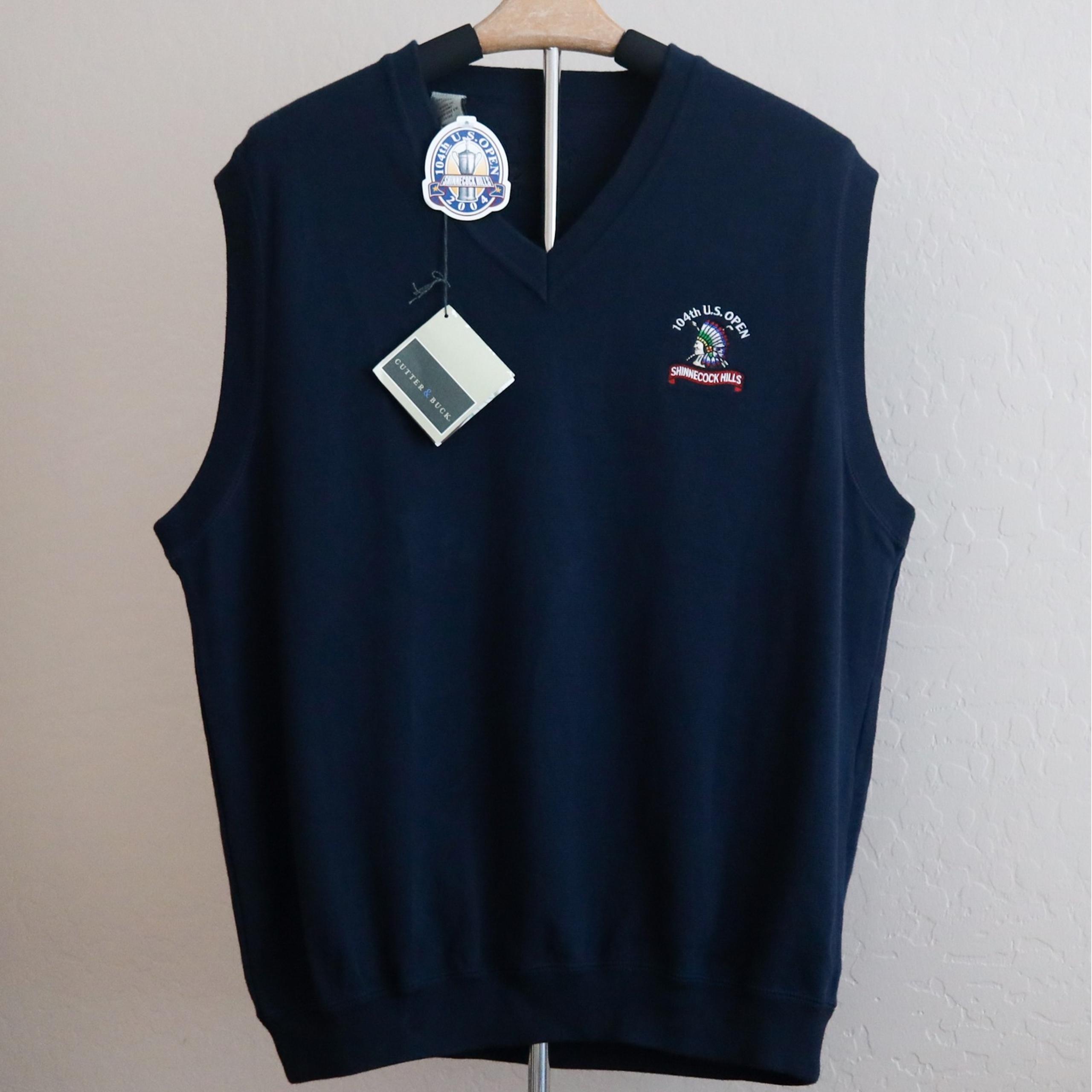 Cutter & Buck Vest Mens L NWT 2004 US Open Shinnecock Golf Navy V-Neck Sweater