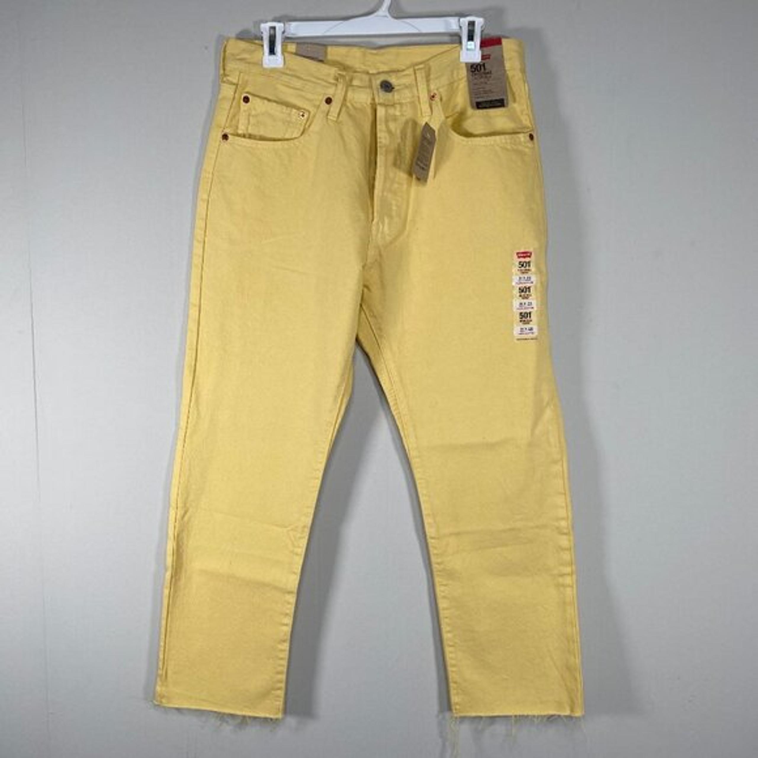 Levi's 501 Cropped Denim Women 31 High Rise Pineapple Yellow Distressed NWT