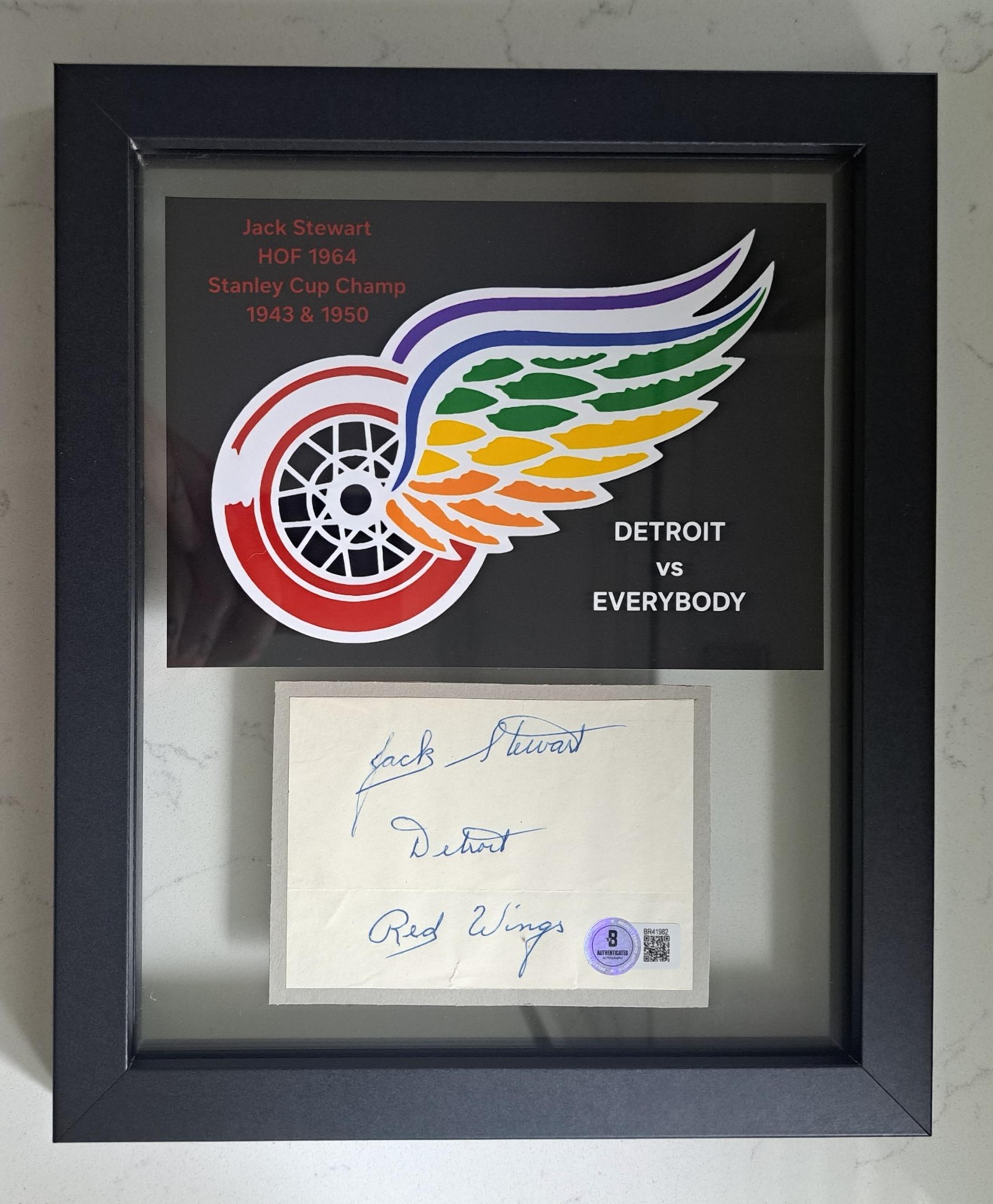 JACK STEWART Signed/Inscribed "Detroit Red Wings" Floating Framed Beckett BAS MT