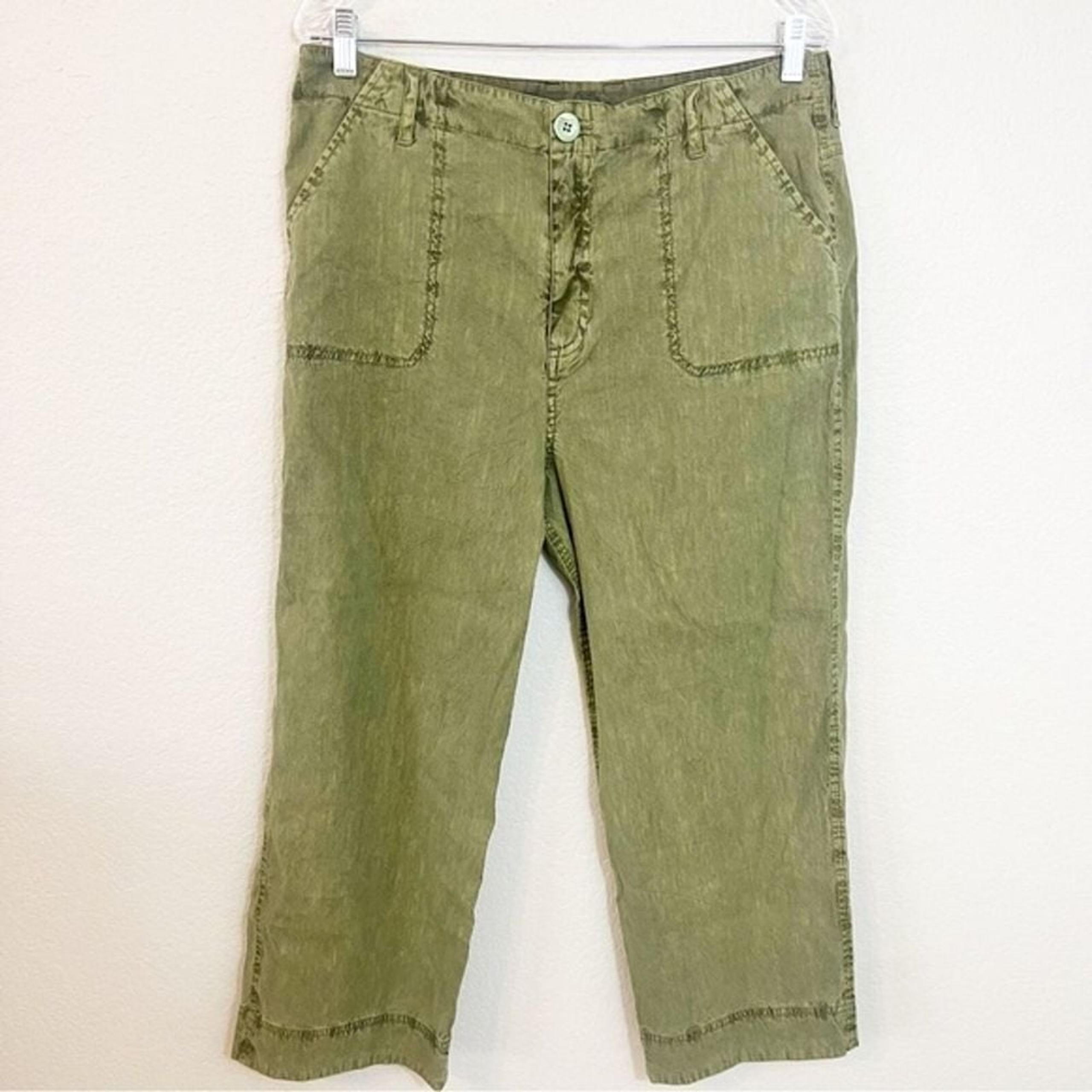 Soft Surroundings Olive Green Wide Leg Capri Linen Blend Pants size 12