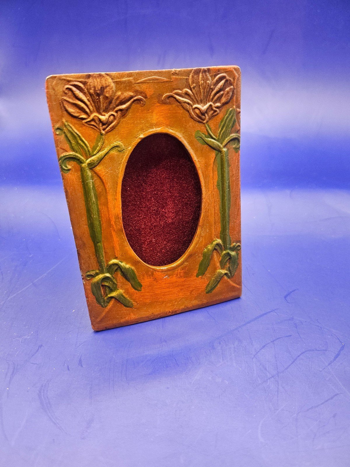 VTG ANTIQUE ART DECO BRONZE PICTURE FRAME HAND PAINTED