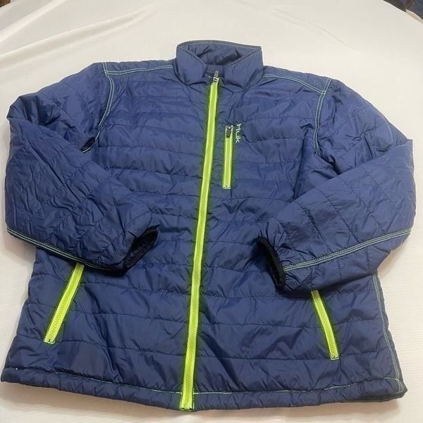 Huk Fishing Jacket Mens Large Quilted Zip Up Pockets Lightweight Blue Green
