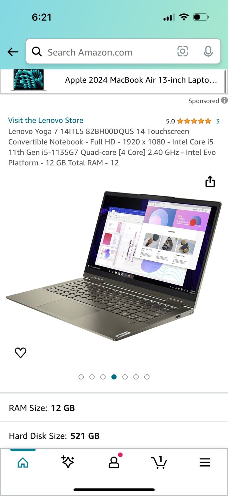 Lenovo Yoga 7 14ITL5 14 (512GB SSD, Intel Core i5-1135G7, 2.40GHz, 8GB RAM) 2