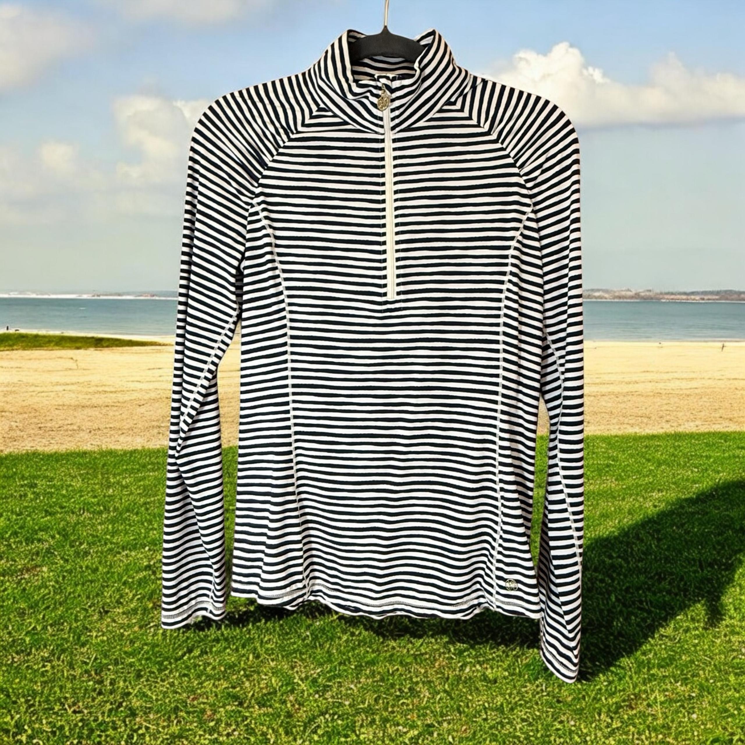 LILLY PULITZER Luxletic Justine Half Zip Pullover True Navy White Stripe Size M