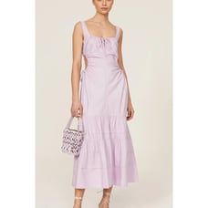 Nicholas Dress Womens 8 Purple Betty Open Side Midi Tie Side Tiered Cotton