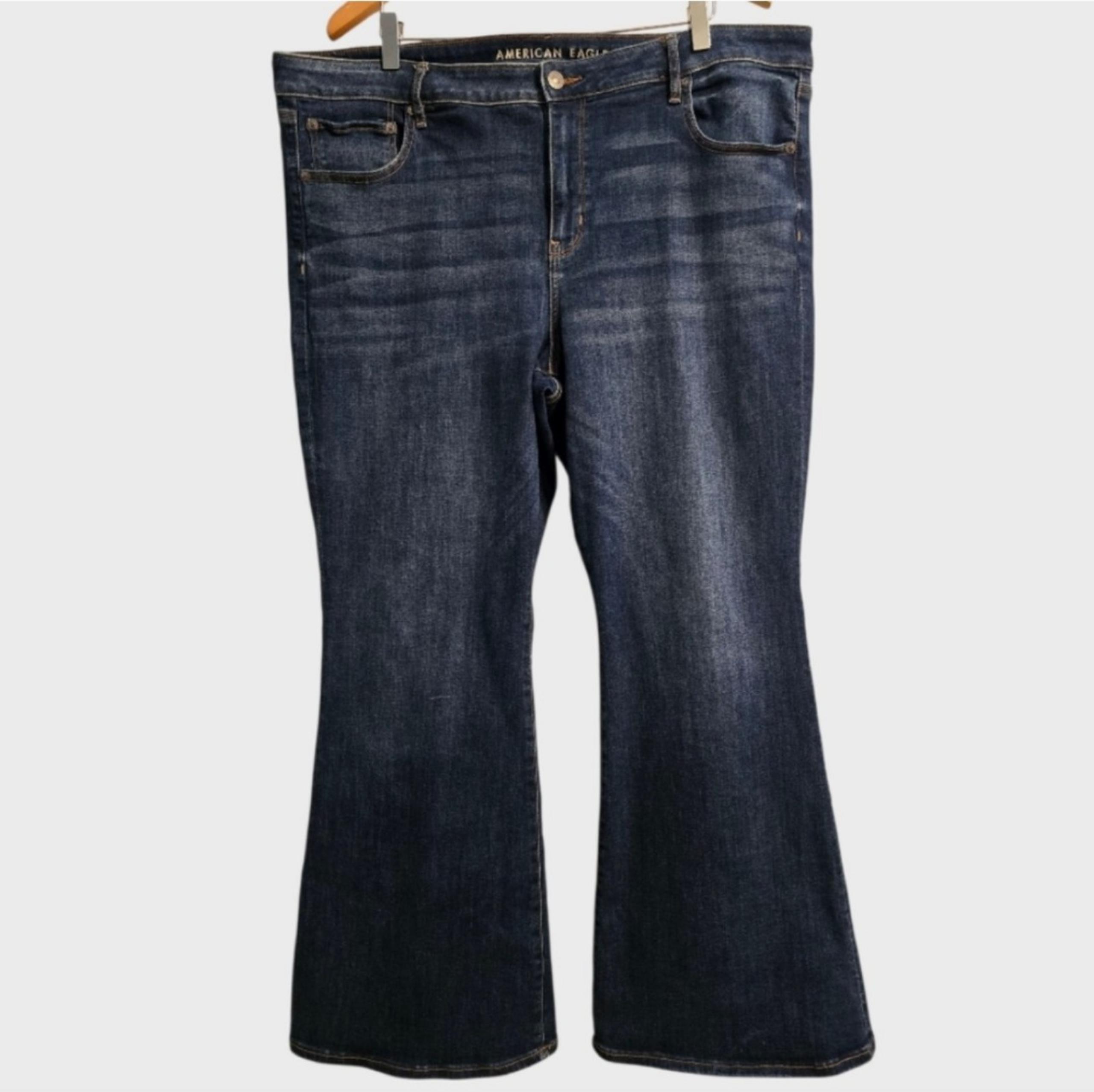 American Eagle Low-Rise Flare Jeans Womens 20 Short Dark Blue Next Level Stretch