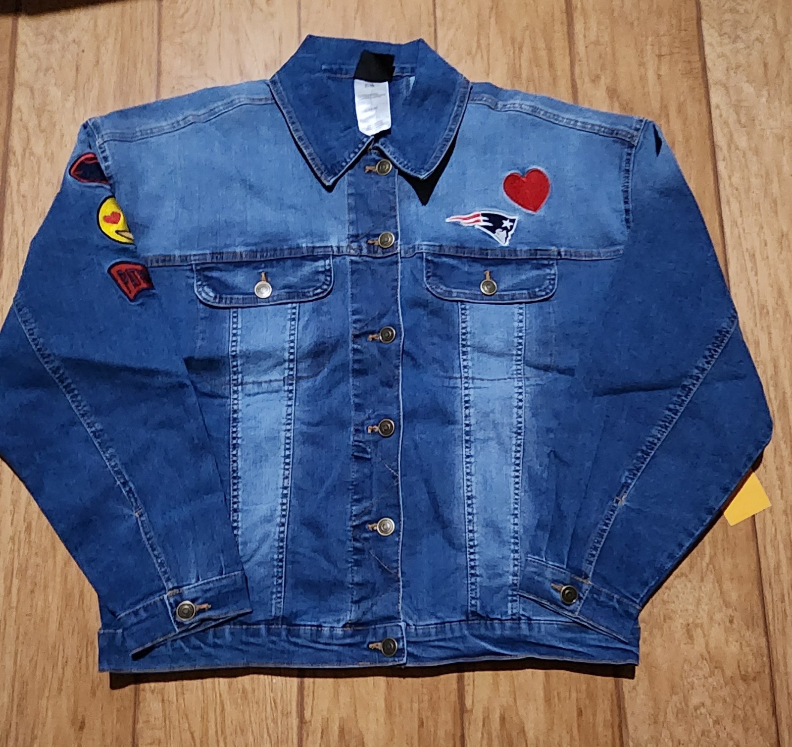 NWT NFL Apparel Juniors New England Patriots Denim Jean Jacket embroidered Sz XL
