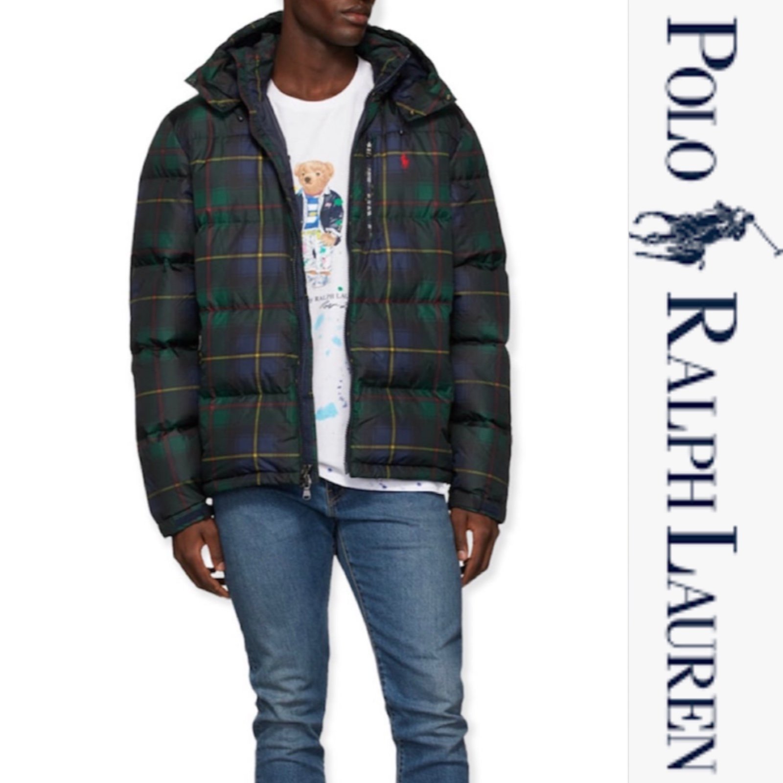 Polo Ralph Lauren Men’s Tartan Plaid Hooded Down Jacket Navy Green*NWT
