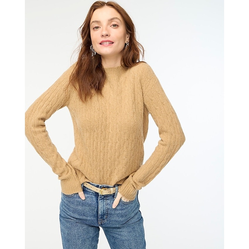 J.Crew Tan Cable Knit Mock Neck Sweater in Extra Soft Yarn Size Small