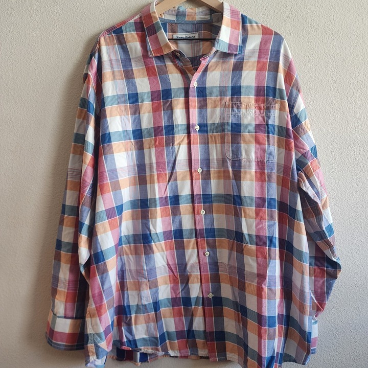 Tommy Bahama Shirt Mens 2XL Multicolor Plaid Button Up Long Sleeve Cotton Tencel