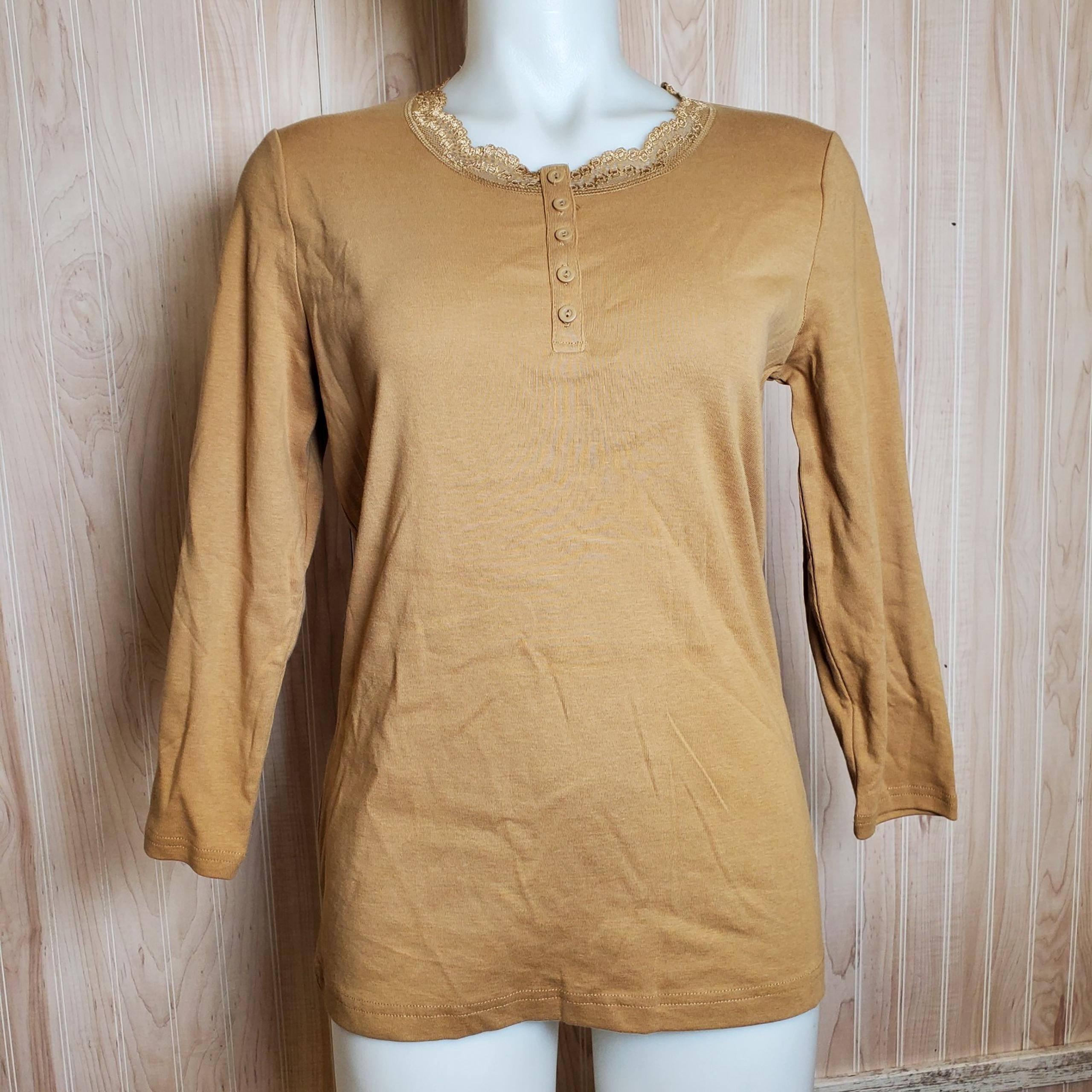 Jones New York  Pullover 3/4 Sleeve Knit Top Size L NWT Lace Scalloped Neckline