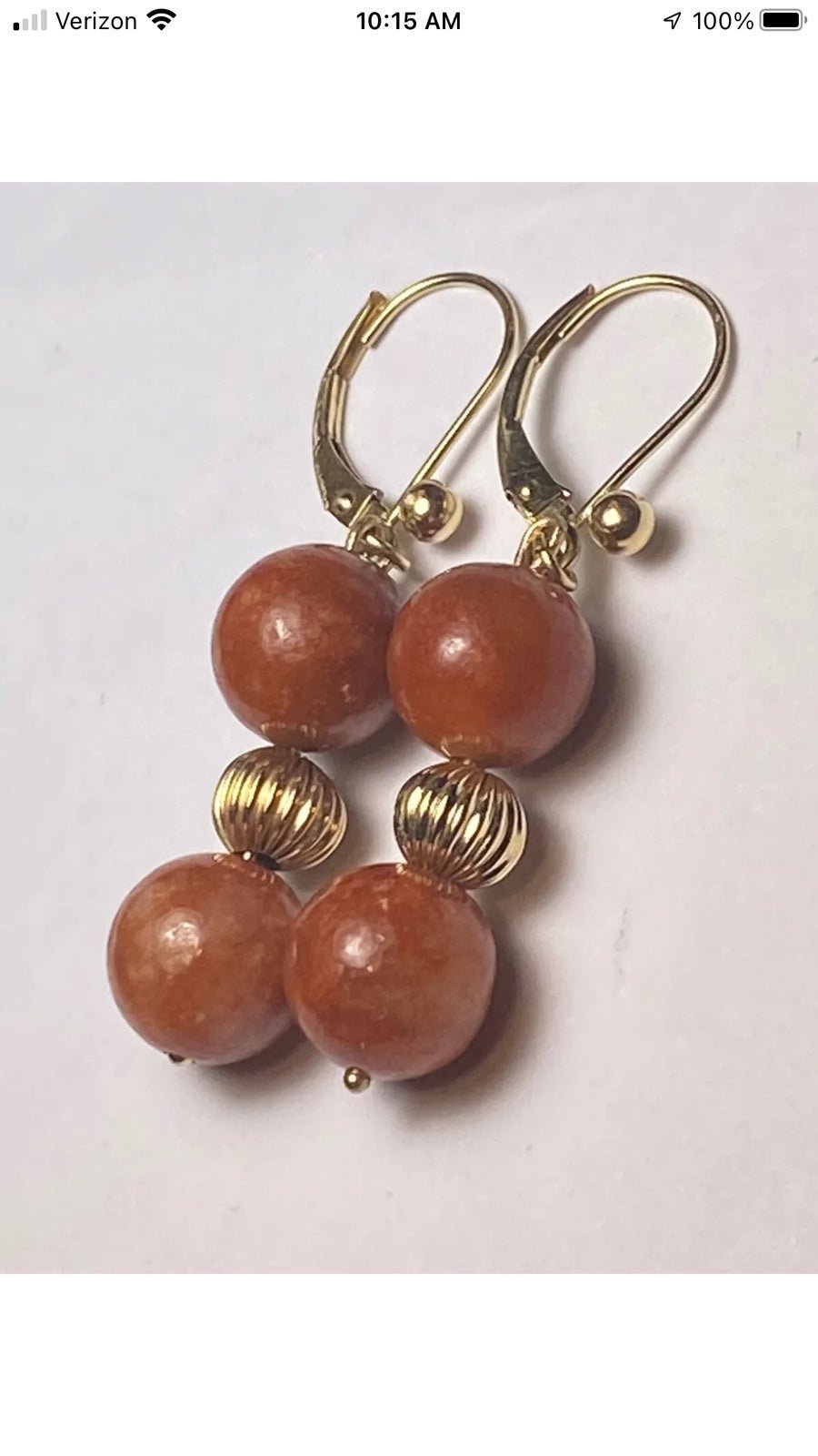 14K YELLOW GOLD ORANGE JADE EARRINGS