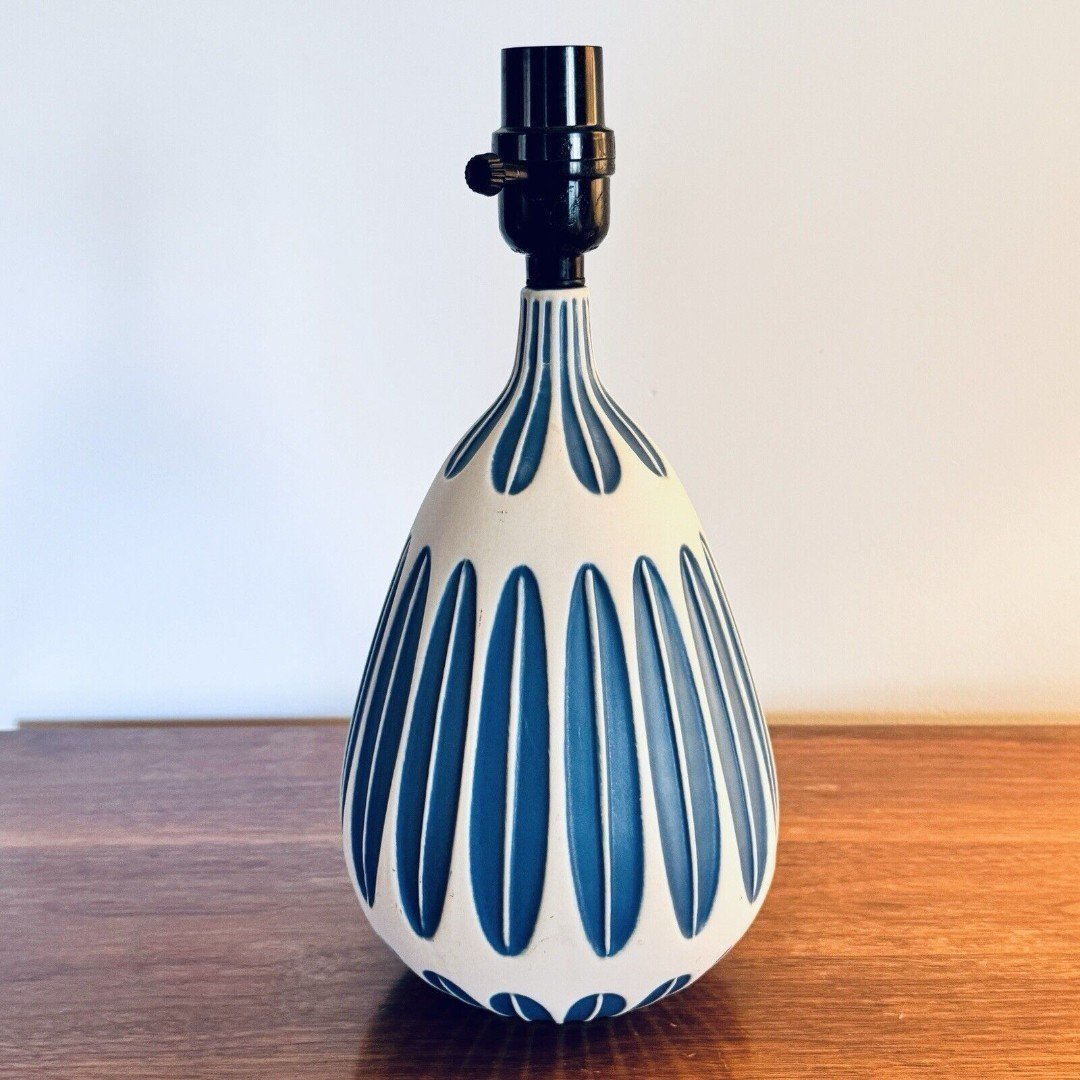 Scandinavian Midcentury Modern MCM Inspired Ceramic Lamp 12.5x6 Blue/Lt Gray
