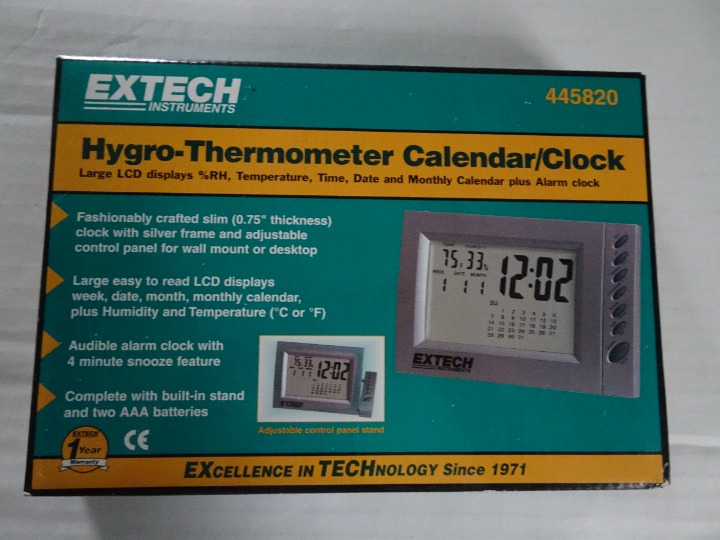 Hygro-Thermometer Calendar/Clock Extech Instruments 445820 Large LCD Displays