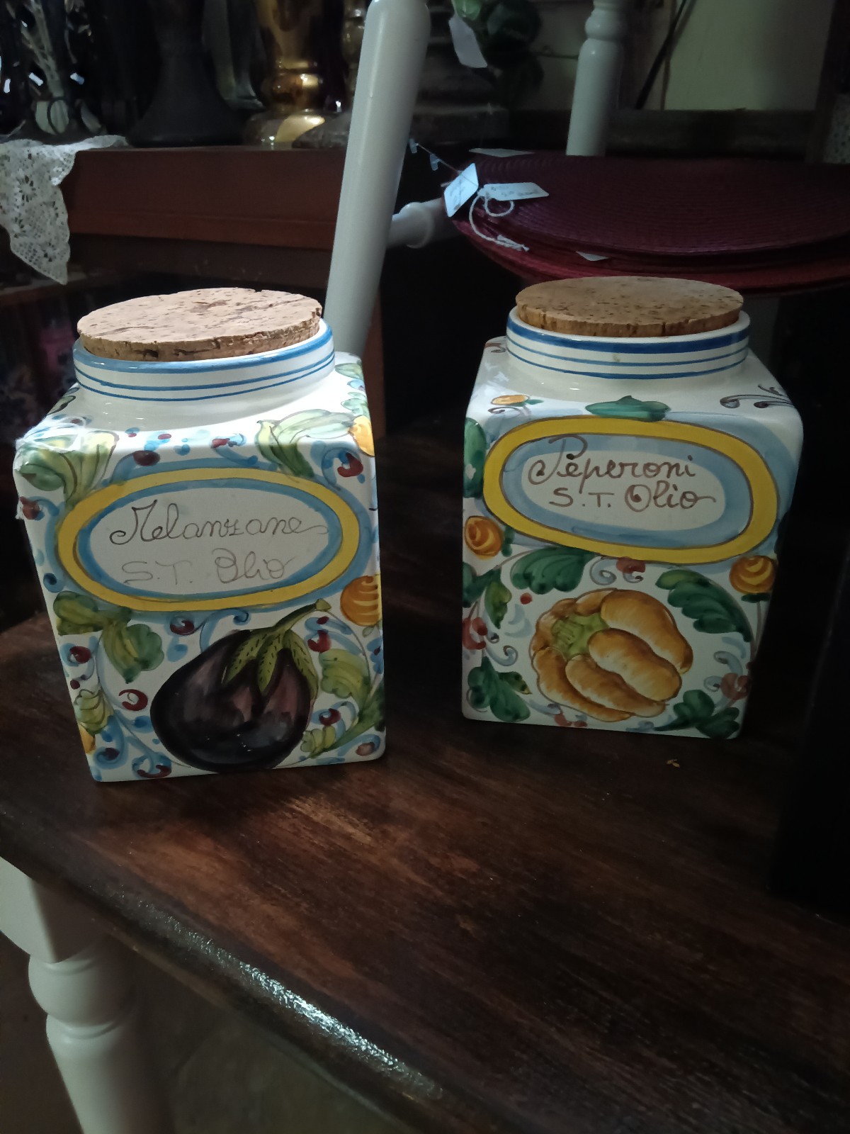 Two Vintage Hand Painted Italian Jars