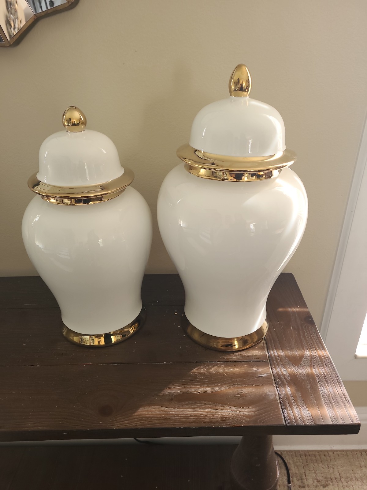 set of 2 white and gold ginger jars