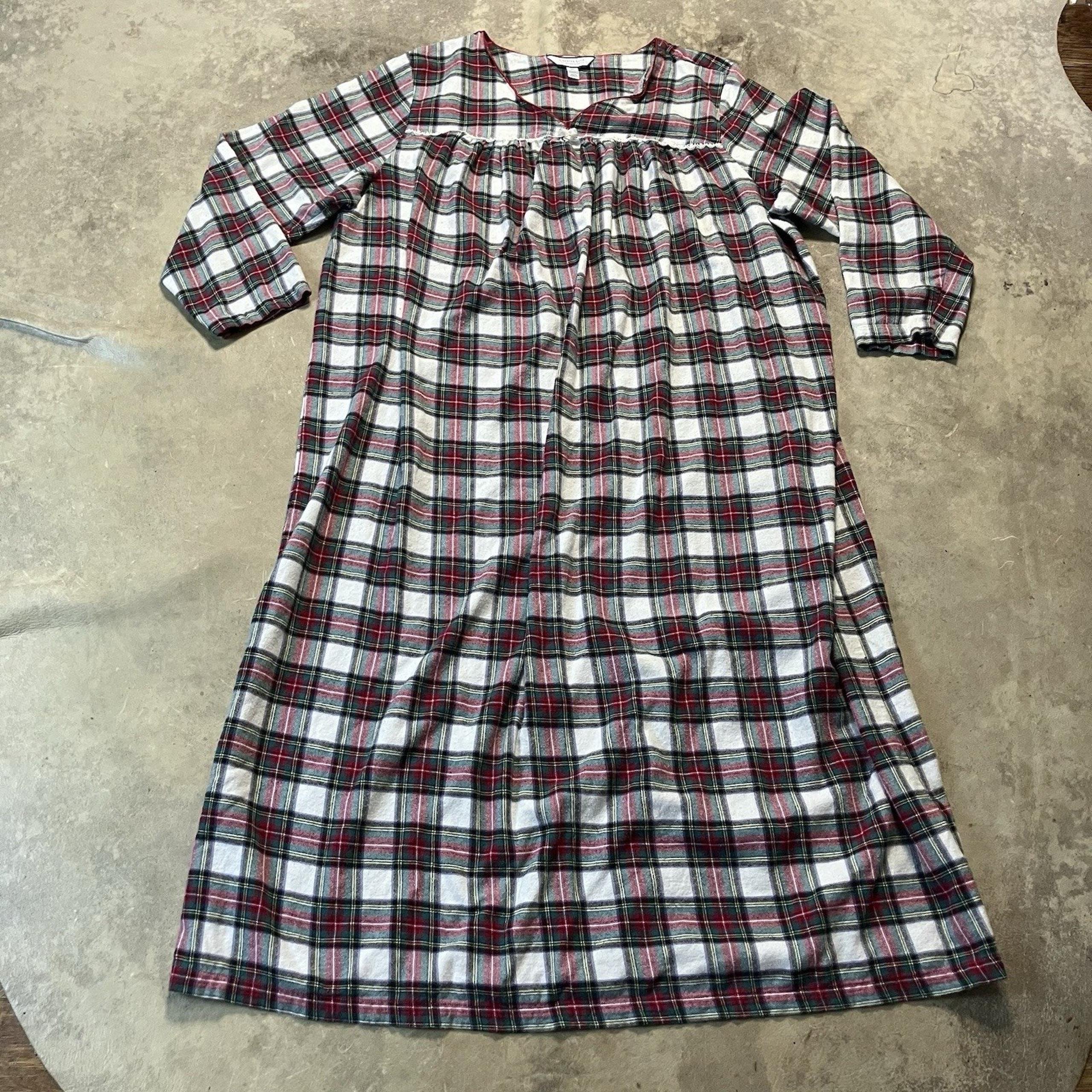 Charter Club Intimates Sleep Dress Womens Size 3X Plaid Long Sleeve Maxi Cotton