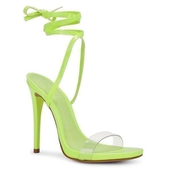 Schutz Cloe Ankle Wrap Heels Neon Green 7 Clear Toe Strap Open Toe