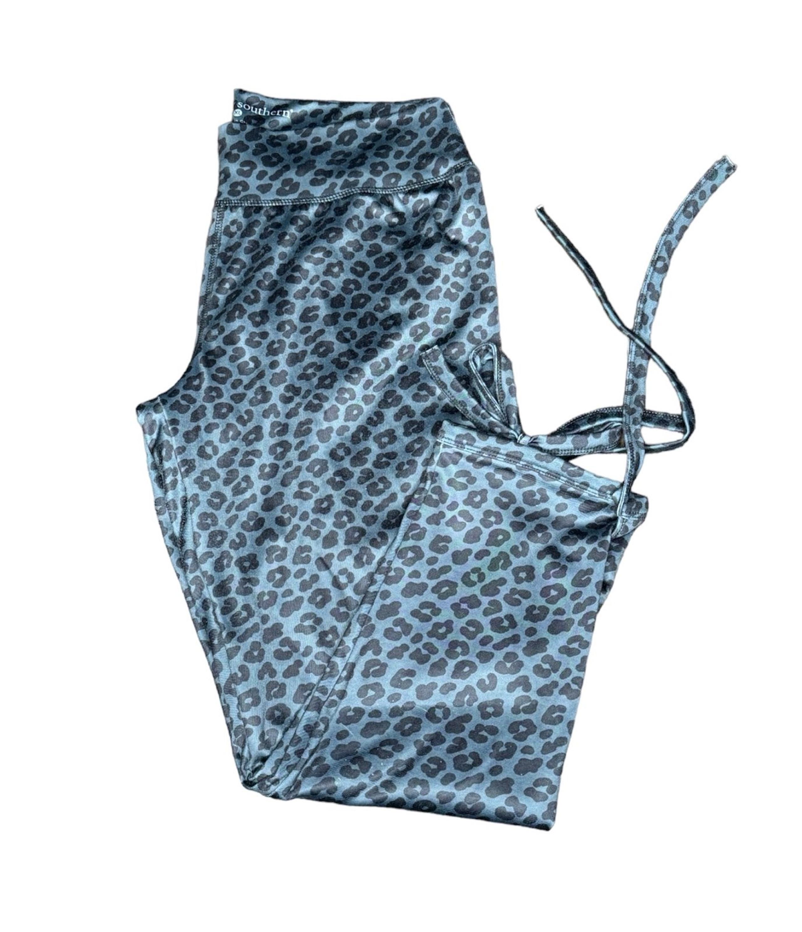 Cropped Leggings Black Grey Leopard Cheetah Tie Detail Womens XL - Simply Southern