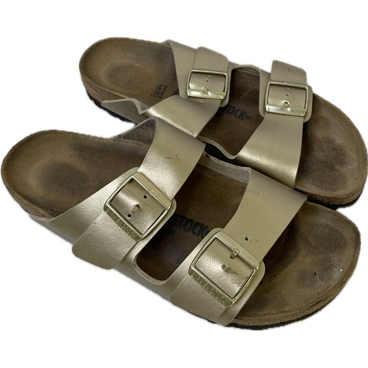 BIRKENSTOCK Arizona Birko-Flor Gold Leather Two-Strap Sandals Women's Size 10 41