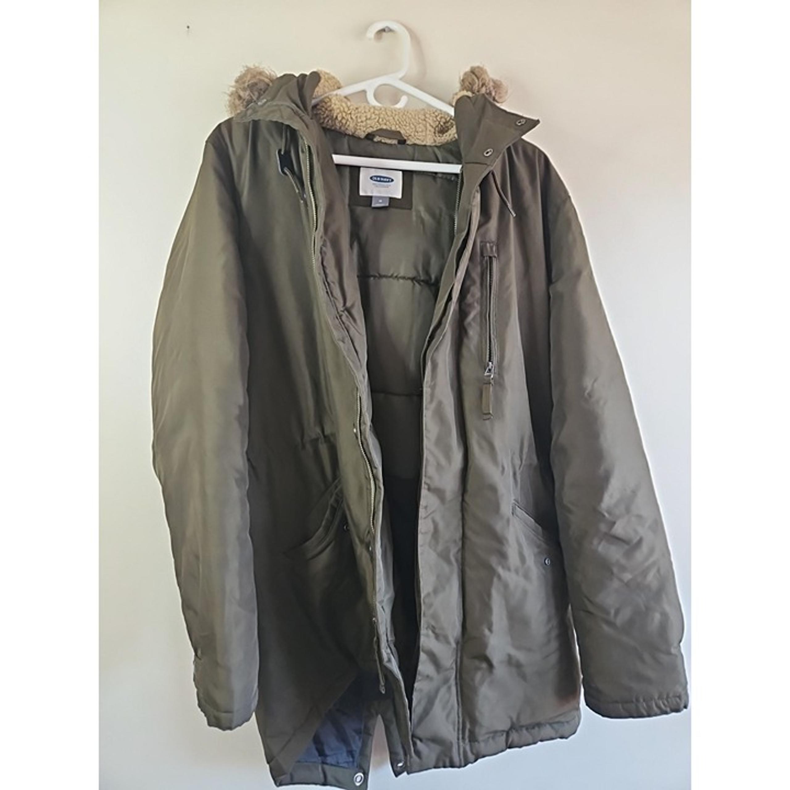 Old Navy Olive Winter Parka Jacket, Faux Fur Hood, Women's M