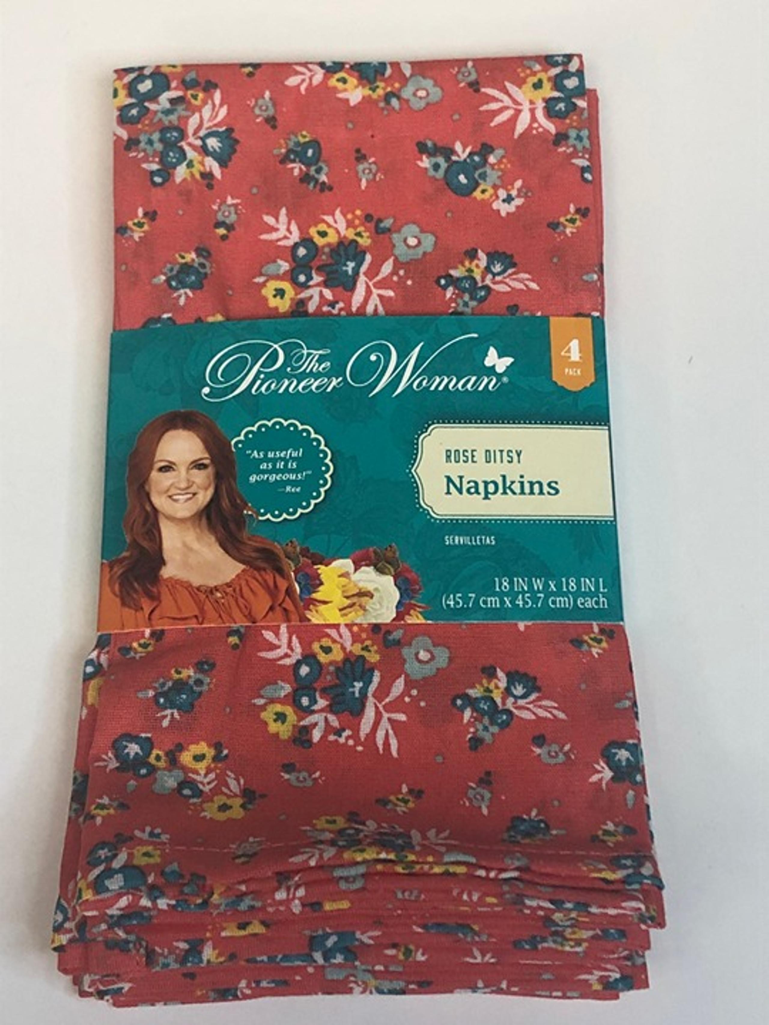 Pioneer Woman Cloth Napkin Rose Ditsy Red 4Pc Set Floral Square 18"x18" New