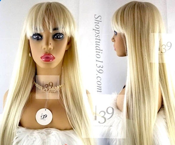 Human Platinum blonde long bang wig