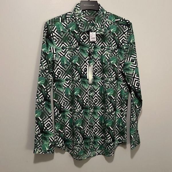 Paisley & Gray Men's Green Tropical Print Samuel Slim Fit Button Up Shirt L NWT