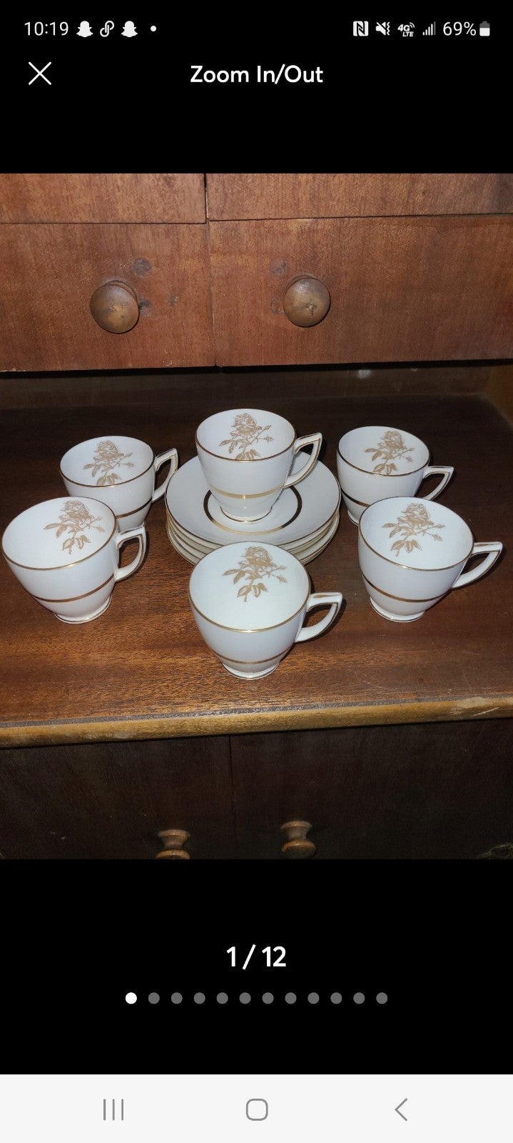 Antique 11 Piece Mintons Gold Rose demitasse teacups/saucers circa 1912-1950