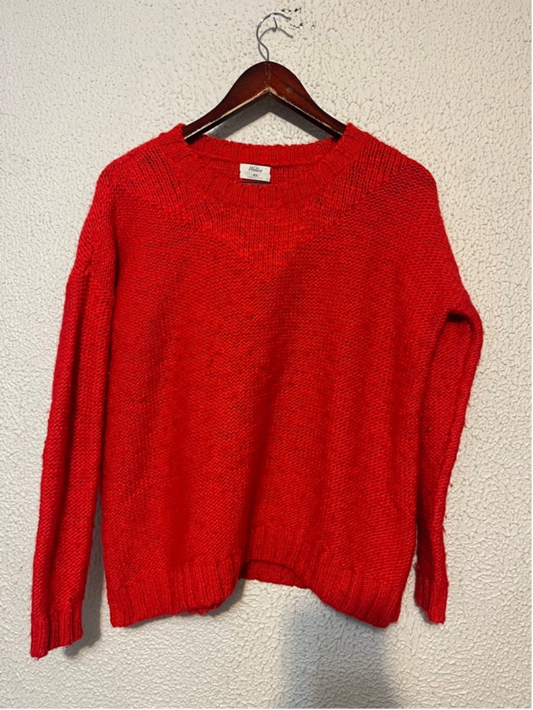 Women’s Madewell Wallace Red Wool Chunky Knit Retro 80s Thick Sweater Size XS