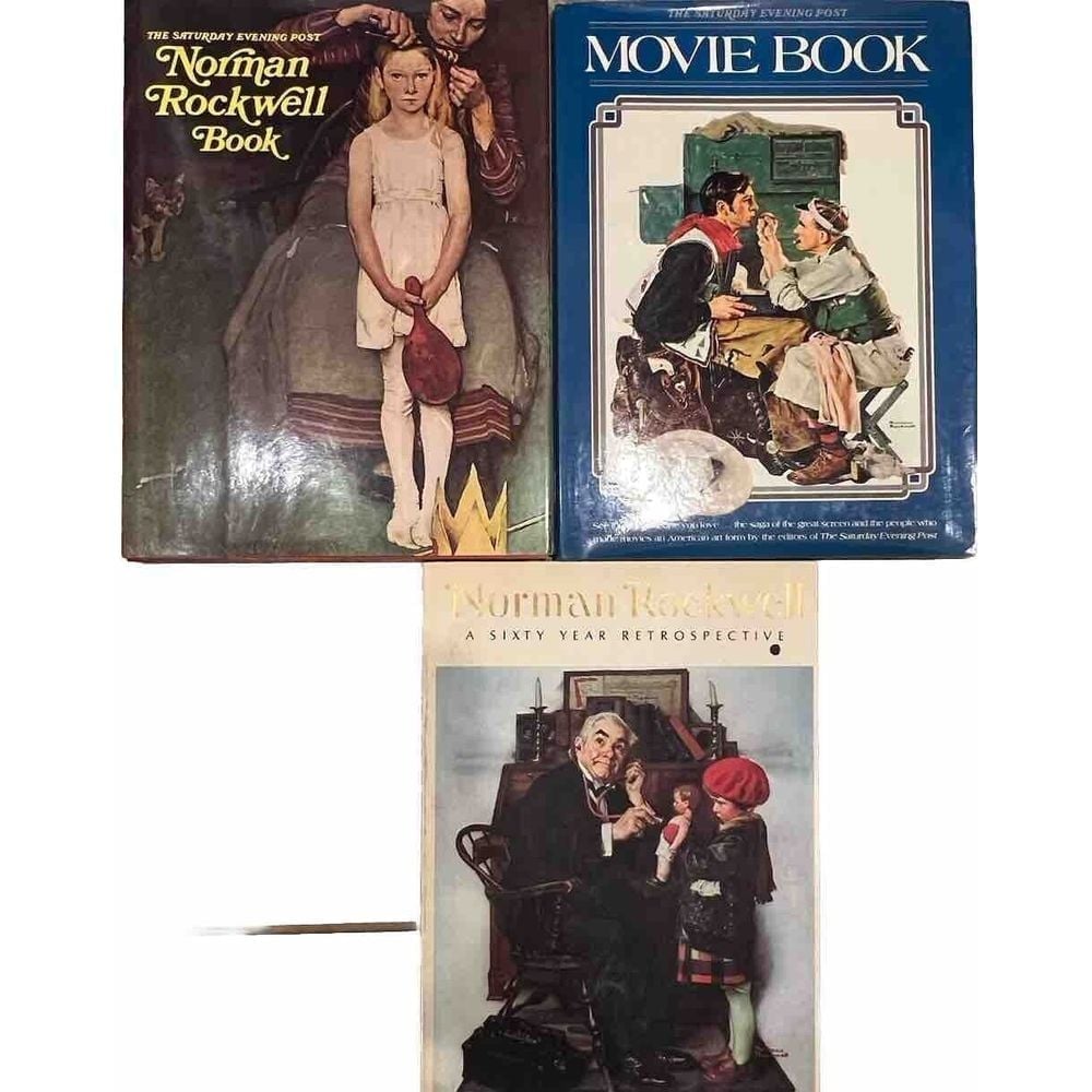 Norman Rockwell Books Lot Of 3 Two Saturday Evening Post: Movie Book, Rockwell