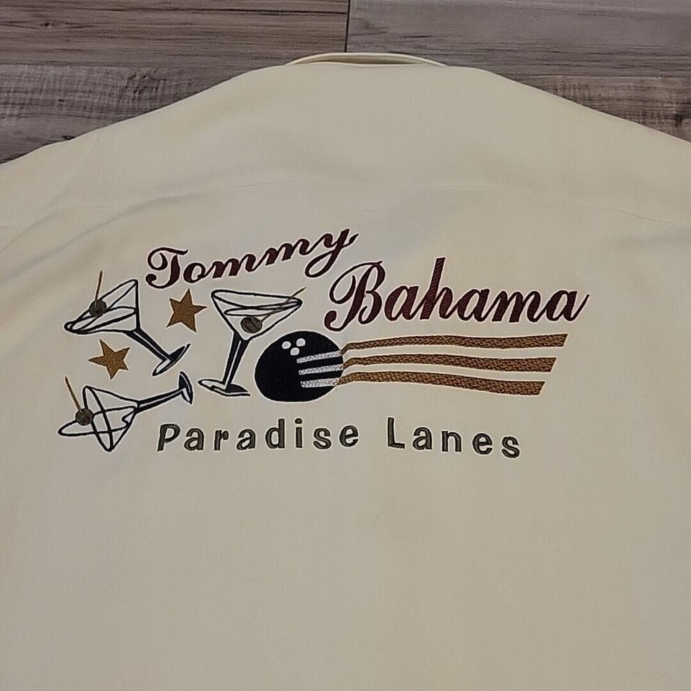 NEW Tommy Bahama Hawaiian Shirt Mens XXL Off White SILK Embroidered Logo