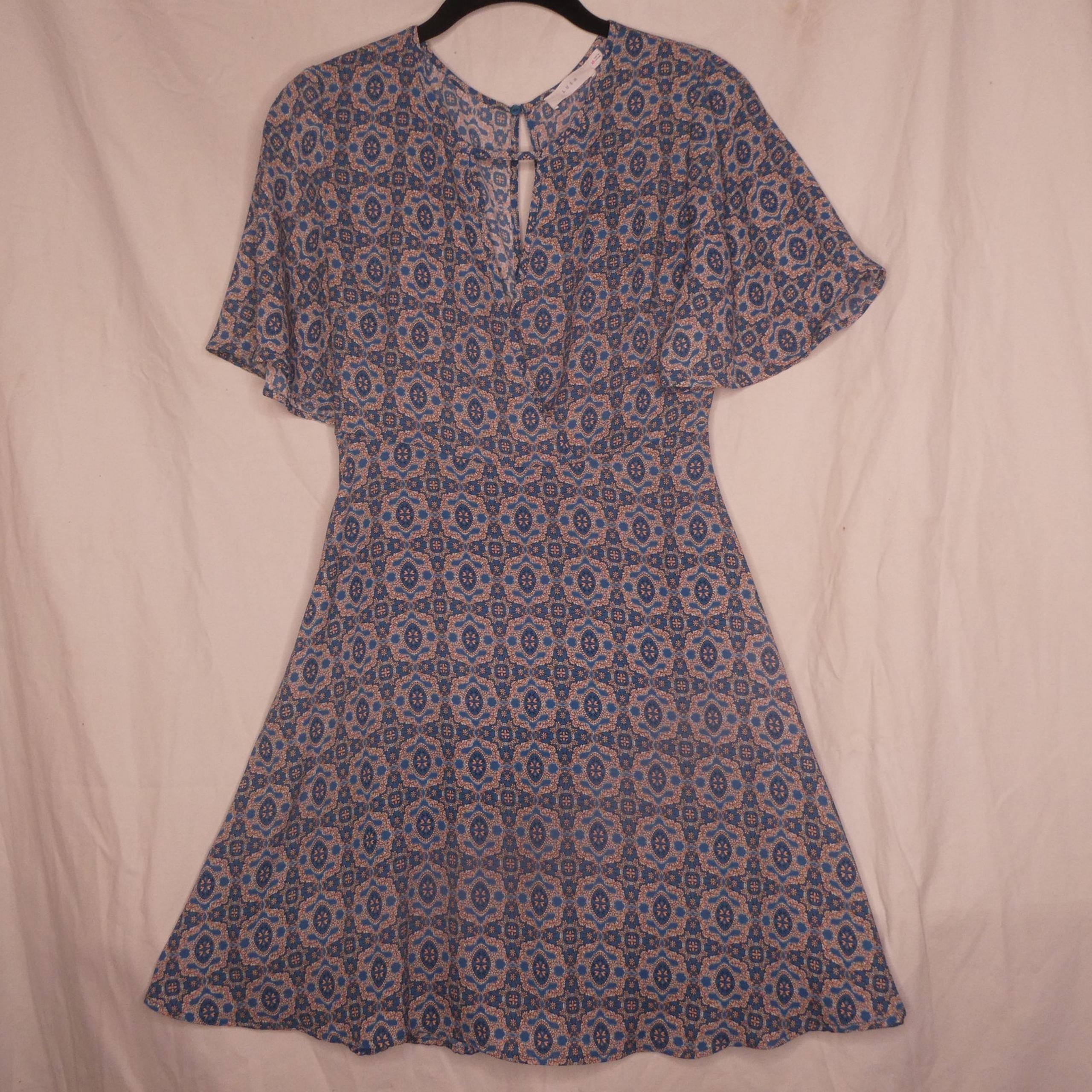 Lush Women's XS Floral Hearts Flutter Sleeve Dress Teal & Pink