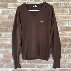 Vintage Izod Lacoste V Neck Sweater Brown Medium