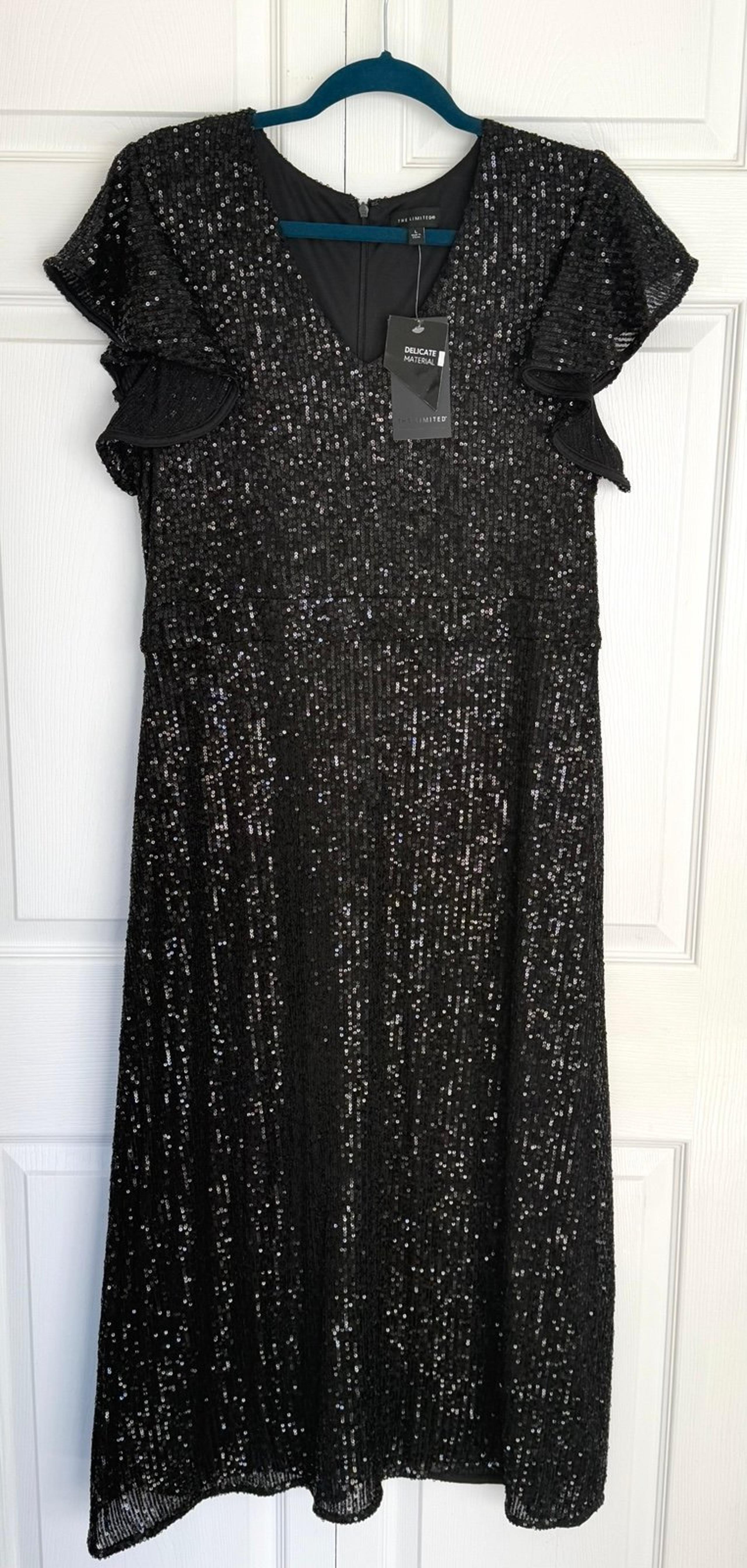 NWT The Limited Sparkling Black Sequin Midi Dress Cocktail Evening Dress-Size L