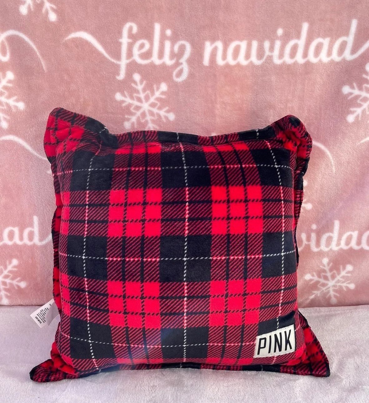 NIP VS PINK red plaid buffalo check sherpa pillow christmas holiday