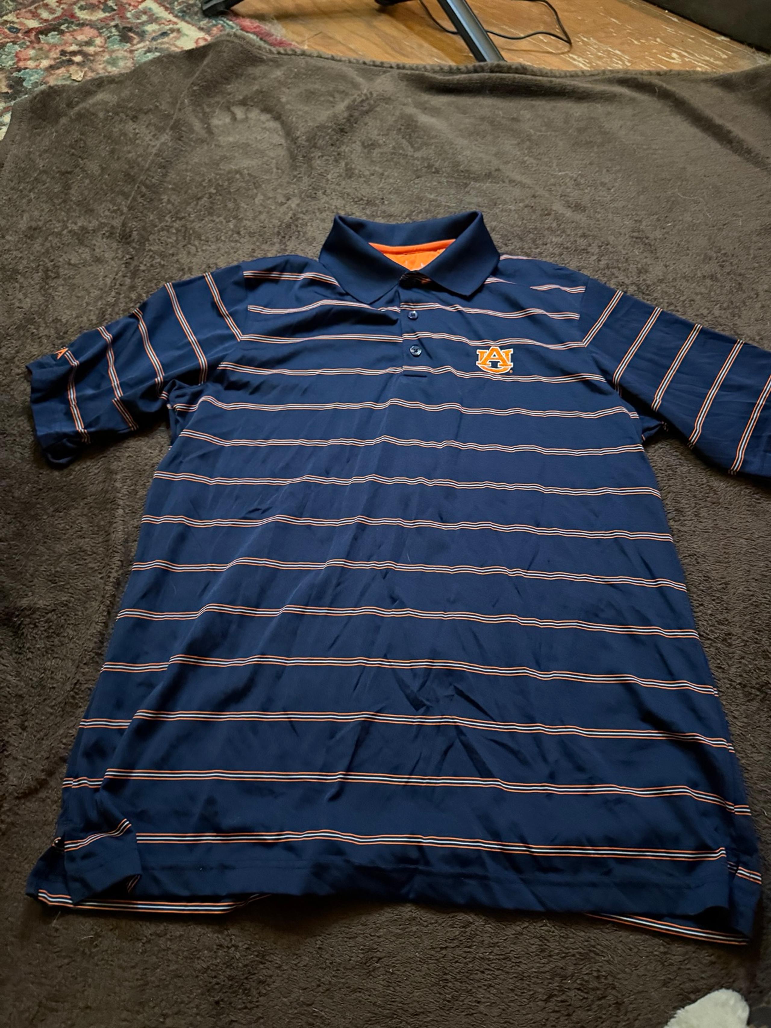 Auburn University Large Blue Stripe Athletic Golf Polo Shirt
