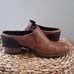 Merrell Womens Shiloh Oak Brown Leather Comfort Block Heel Slide Mules Size 9.5