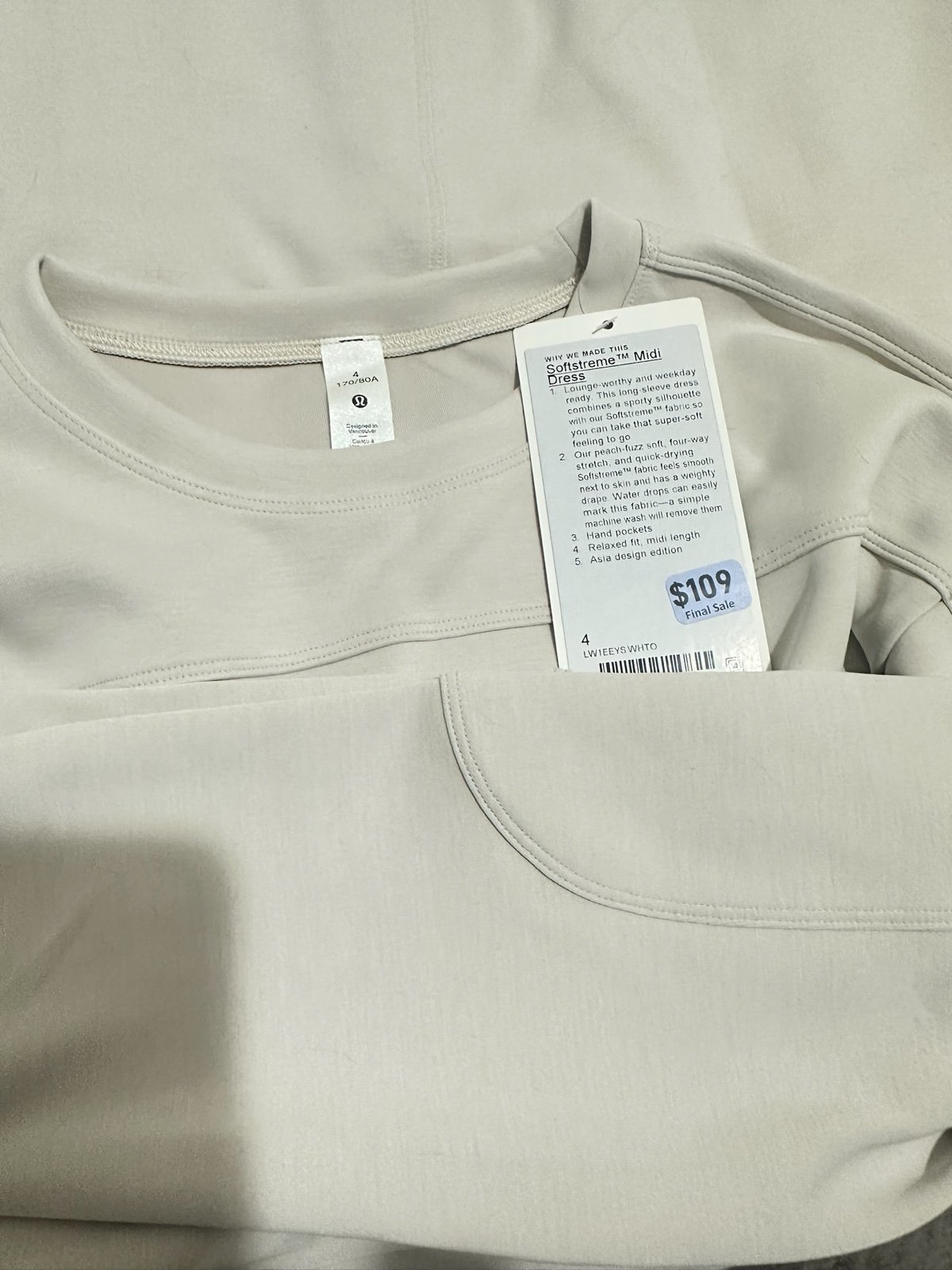 NWT Lululemon Softstreme Midi Dress Size 4 Bone