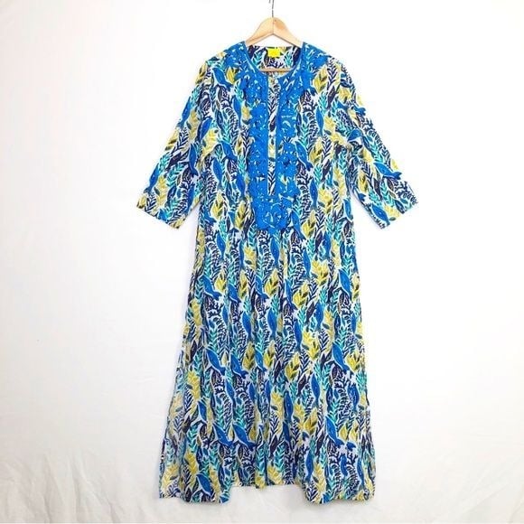 Roller rabbit, floral, embroidered BoHo maxi kaftan