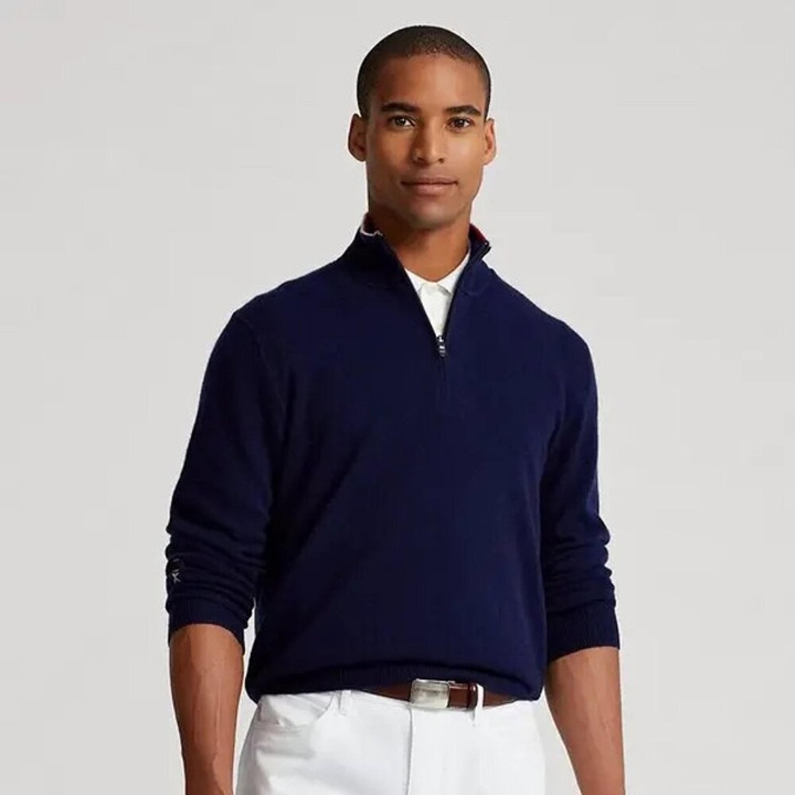 NWT New $368 Ralph Lauren RLX Washable Cashmere Quarter-Zip Navy Sweater Size XL