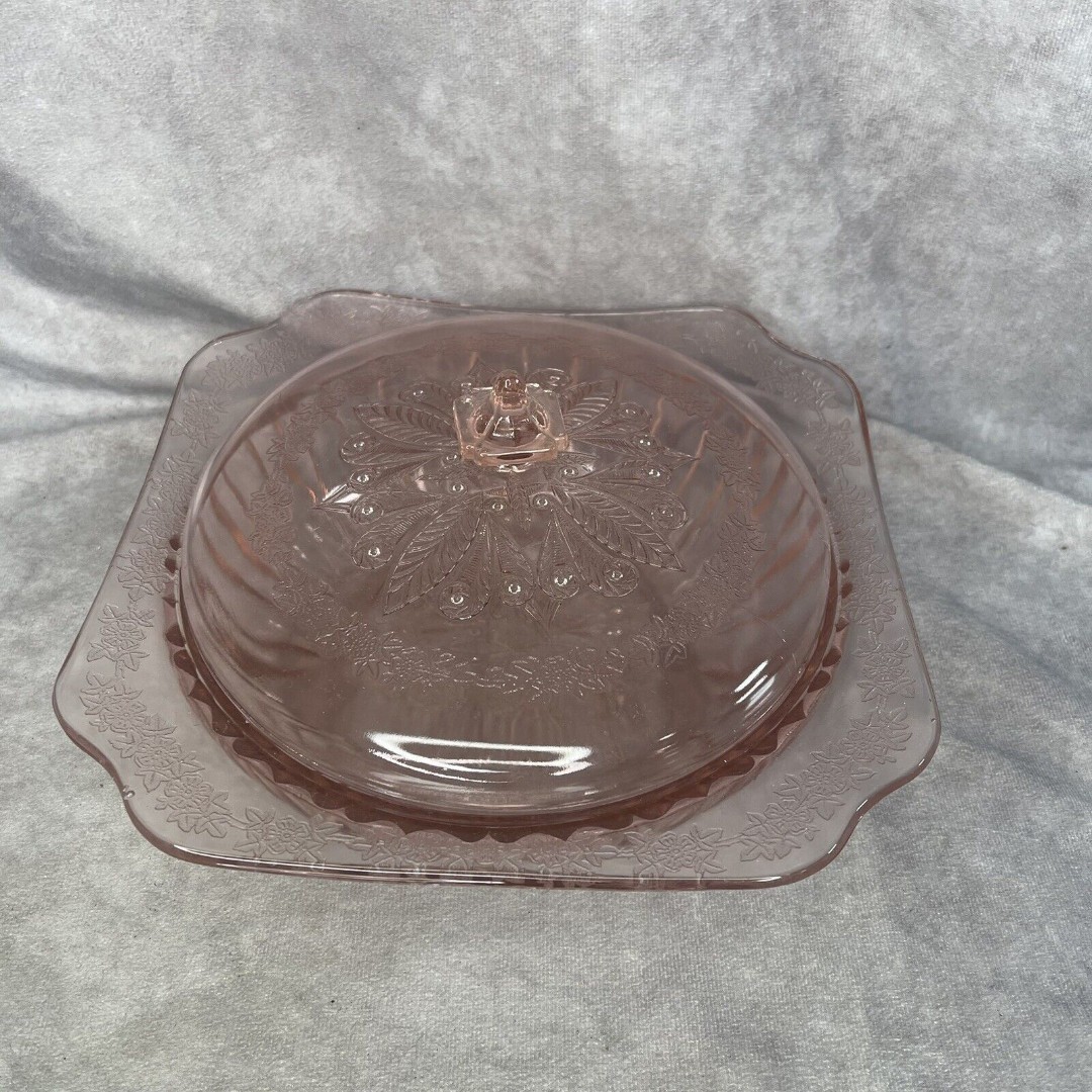 Jeannette Pink Depression Glass Square Covered Serving Bowl W/ Lid *see Disc*