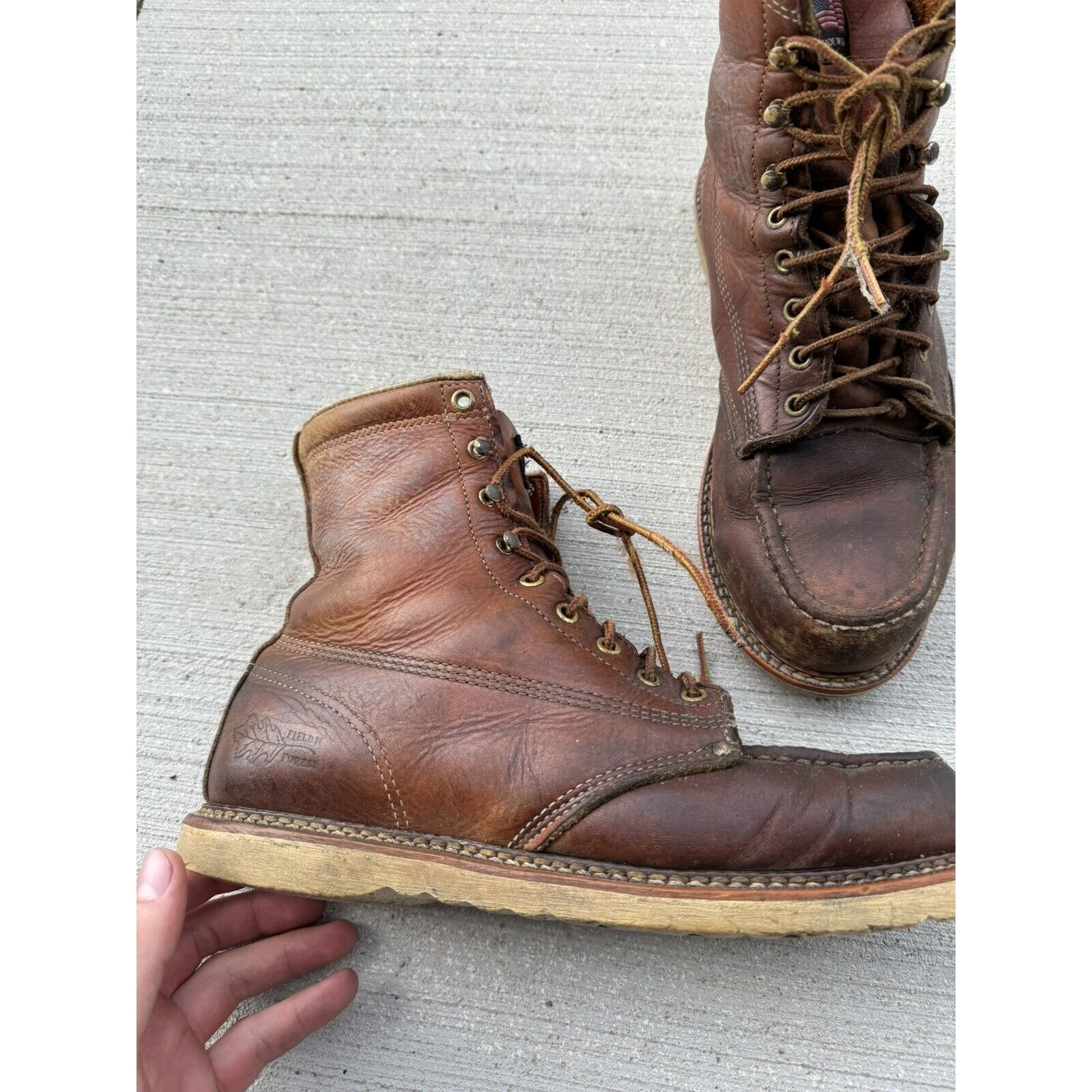 Field N Forest Mens Brown Leather Work Hunting Soft Toe Crepe Sole Boots 10 EE