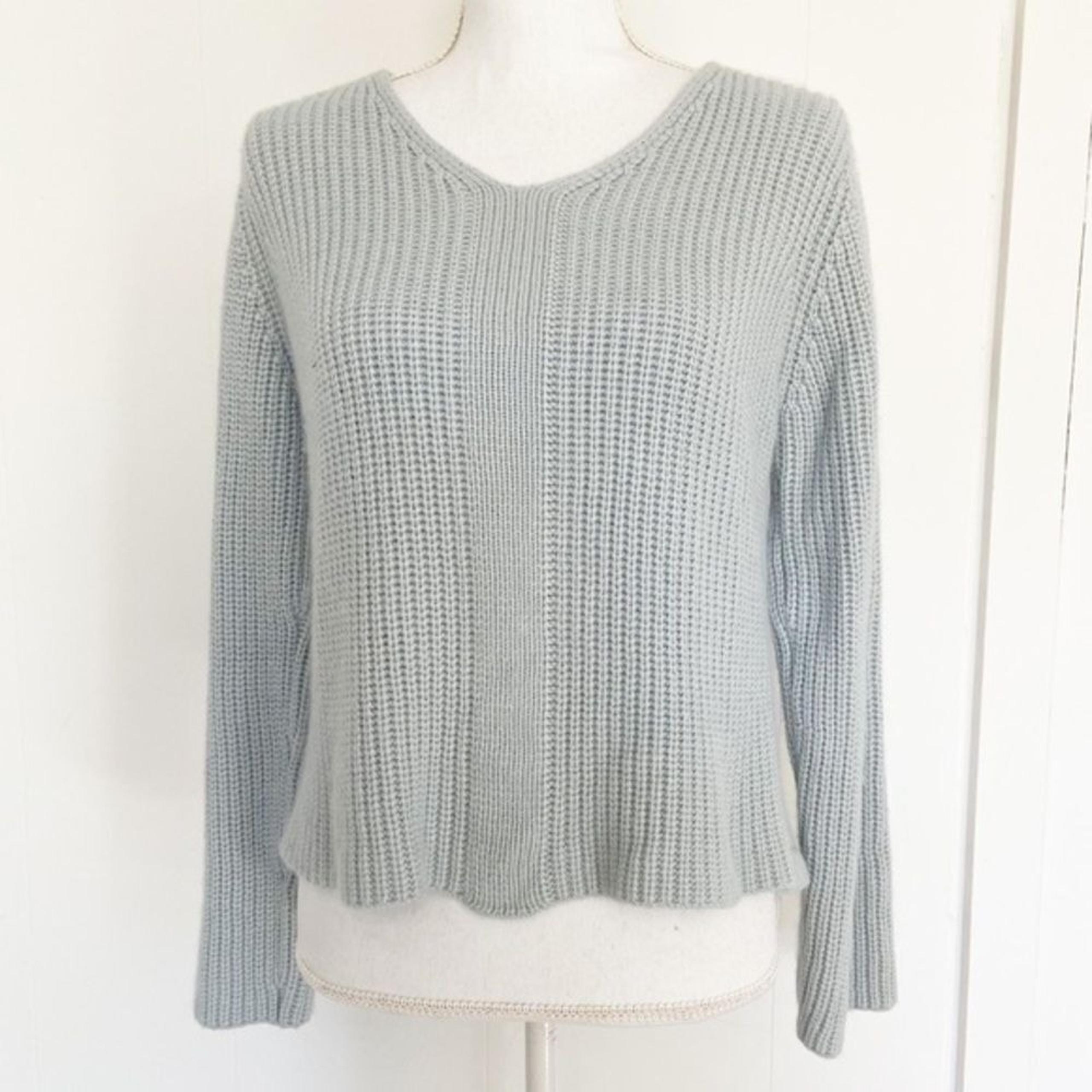 Soft Surroundings light blue silk angora v neck chunky knit sweater medium