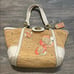 Coach Hampton Floral Applique Straw Weekend Coral White Tote Shoulder Bag 19347