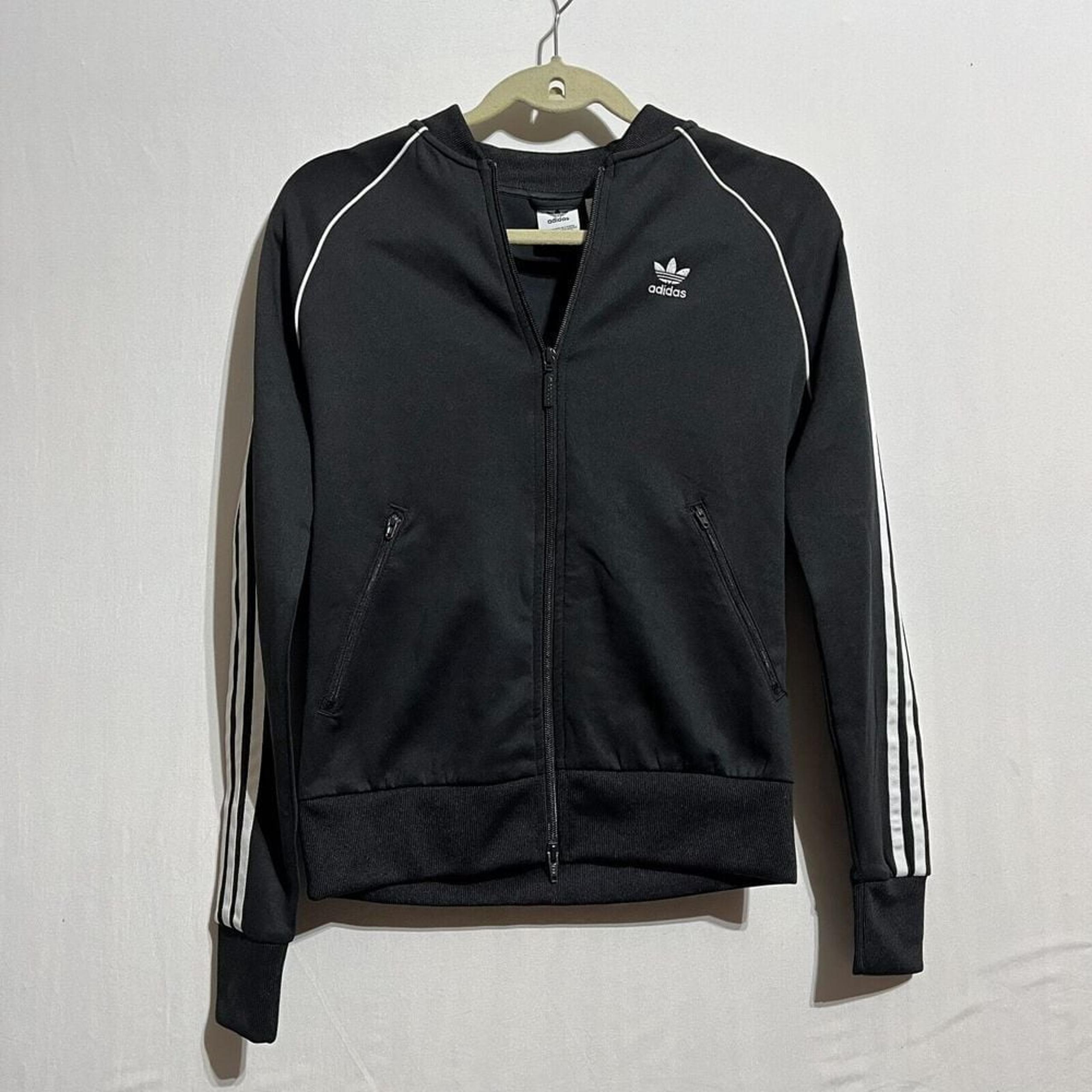 Adidas Track Jacket Women's XS Ribbed logo 3-Stripes Raglan Sleeve Full Zip