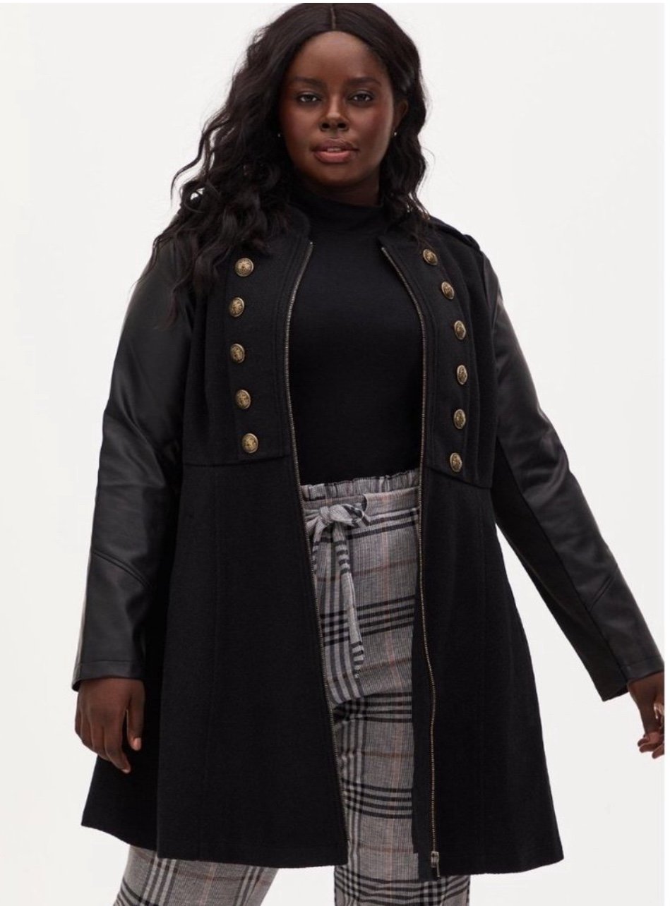 TORRID Wool Military Zip-Front Coat Color: Black Size: 6 -6X (30) NWT